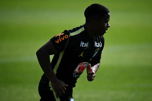 Brazil's forward #19 Endrick takes part in a training session at Columbia Park Training Facility in Morristown, New Jersey, on June 15, 2026, during the 2026 World Cup football tournament. (Photo by MAURO PIMENTEL / AFP)
