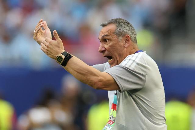 Saudi Arabia's Greek head coach Giorgos Donis gestures during the 2026 World Cup Group H football match between Saudi Arabia and Uruguay at the Miami Stadium in Miami Gardens on June 15, 2026.  (Photo by PATRICIA DE MELO MOREIRA / AFP)