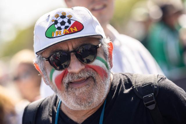 An Iran fan goes through security at Los Angeles Stadium (SoFi Stadium) ahead of the 2026 World Cup Group G football match between Iran and New Zealand in Inglewood, California, on June 15, 2026. (Photo by ETIENNE LAURENT / AFP)