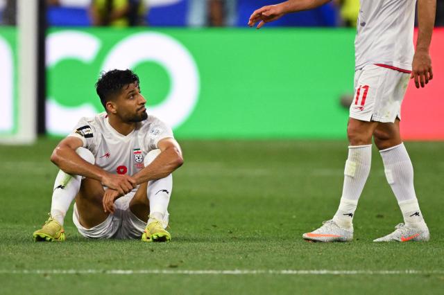 Iran's midfielder #08 Mohammad Mohebbi reacts after the 2026 World Cup Group G football match between Iran and New Zealand at Los Angeles Stadium in Inglewood on June 15, 2026.  (Photo by Patrick T. Fallon / AFP)
