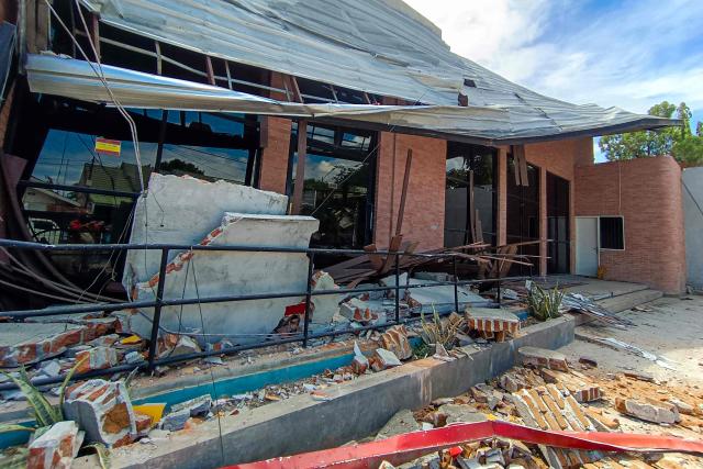 A damaged building is seen following a 6.7 magnitude earthquake in Palu, Central Sulawesi, on June 16, 2026. A shallow 6.7 magnitude earthquake struck central Indonesia on June 16, the US Geological Survey said, with no immediate reports of casualties or damage. (Photo by MUHAMMAD RIFKI / AFP)