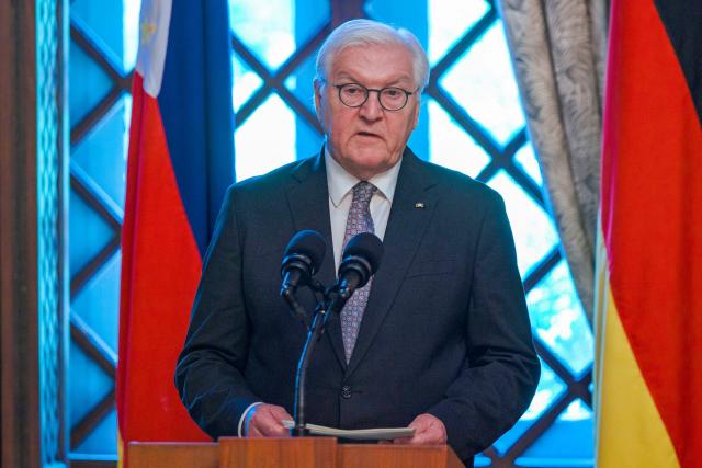 German President Frank-Walter Steinmeier speaks during a joint press conference with Philippine President Ferdinand Marcos (not pictured) at the Malacanang Palace in Manila on June 16, 2026. (Photo by Ezra Acayan / POOL / AFP)