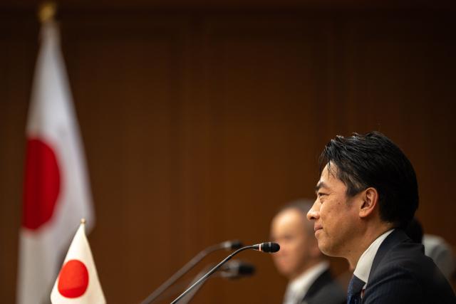 Japan's Defense Minister Shinjiro Koizumi speaks to Netherlands' Deputy Prime Minister and Defence Minister Dilan Yesilgoz-Zegerius during the Japan–Netherlands Defense Ministers' Meeting in Tokyo on June 16, 2026. (Photo by Philip FONG / AFP)