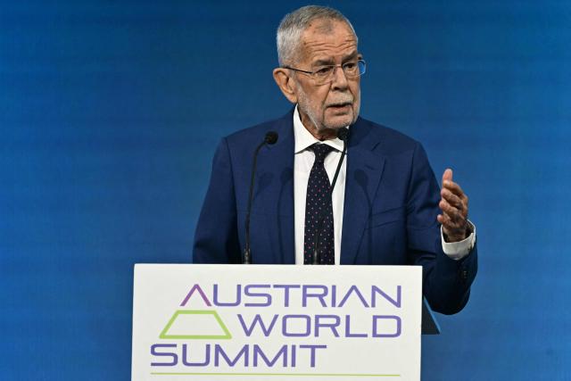 Austria's President Alexander Van der Bellen speaks at the Austrian World Summit of the Schwarzenegger Climate Initiative on June 16, 2026 in Vienna, Austria. The annual conference's main goal is, according to its organisers, "to offer a broad platform for concrete solutions and successful ideas that motivate and act as role models as well as connect people, businesses and climate leaders". (Photo by Joe Klamar / AFP)