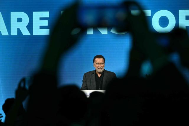 US-Austrian actor and former Governor of California Arnold Schwarzenegger speaks at the Schwarzenegger Climate Initiative  the Austrian World Summit of the Schwarzenegger Climate Initiative on June 16, 2026 in Vienna, Austria. The annual conference's main goal is, according to its organisers, "to offer a broad platform for concrete solutions and successful ideas that motivate and act as role models as well as connect people, businesses and climate leaders". (Photo by Joe Klamar / AFP)