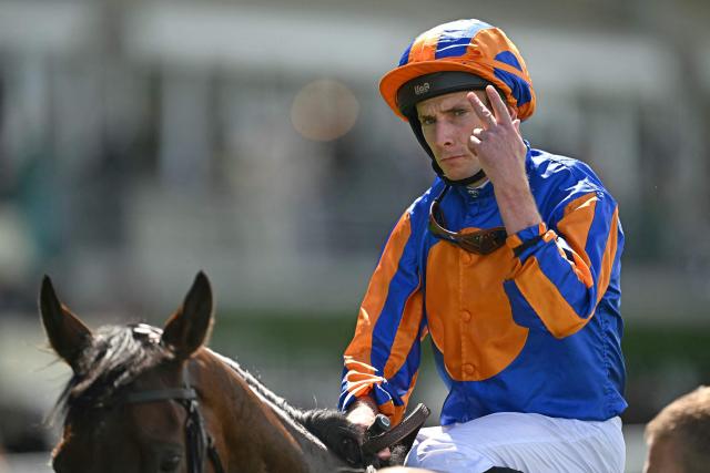 Jockey Aidan O'Brien on Mission Central celebrates winning the King Charles III Stakes horse race on the first day of the Royal Ascot horse racing meeting in Ascot, west of London, on June 16, 2026. (Photo by JUSTIN TALLIS / AFP)