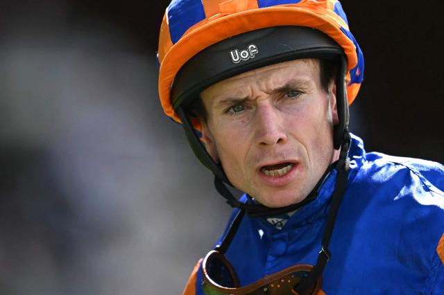 Jockey Ryan Moore reacts after riding Mission Central to win the King Charles III Stakes horse race on the first day of the Royal Ascot horse racing meeting in Ascot, west of London, on June 16, 2026. (Photo by JUSTIN TALLIS / AFP)