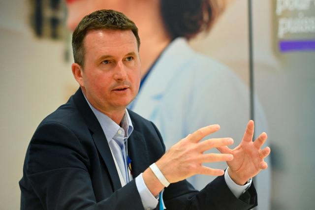 France Research and Development Director Yves Jacob speaks during a press visit at the industrial site of the French pharmaceutical group Sanofi in Montpellier, in the south of France, on June 16, 2026. (Photo by Sylvain THOMAS / AFP)