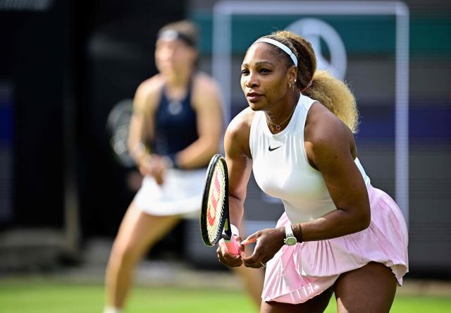 US tennis player Serena Williams (R) and Czech Republic's Karolina Muchova play against New Zealand's Erin Routliffe and Mexico's Giuliana Olmos during the women's doubles round of 16 match at the WTA500 Berlin Tennis Open tournament in Berlin on June 16, 2026. (Photo by Tobias SCHWARZ / AFP)