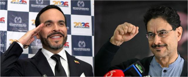 (COMBO) This combination of file pictures created on June 16, 2026 shows Colombia's presidential candidate Abelardo de la Espriella (L) during the presentation of his ticket at the Cali registration office in Cali, Colombia, on March 12, 2026, and Colombia's presidential candidate for the Pacto Historico party, Ivan Cepeda, during a press conference in Bogota, on June 1, 2026. Colombia will hold the presidential election runoff on June 21, 2026. (Photo by JOAQUIN SARMIENTO and Luis ACOSTA / AFP)