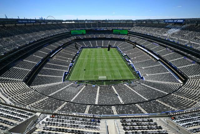 A general view shows the empty stadium prior to the 2026 World Cup Group I football match between France and Senegal at the New York/New Jersey Stadium in East Rutherford on June 16, 2026.  (Photo by MAURO PIMENTEL / AFP)