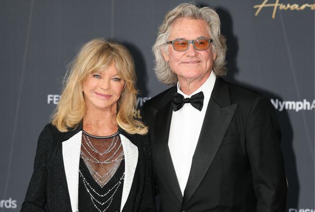 US actress Goldie Hawn and US actor Kurt Russell arrive for the closing ceremony of the 65th Monte-Carlo Television Festival in Monaco on June 16, 2026. (Photo by Valery HACHE / AFP)