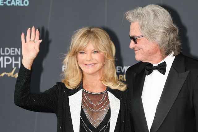US actress Goldie Hawn and US actor Kurt Russell arrive for the closing ceremony of the 65th Monte-Carlo Television Festival in Monaco on June 16, 2026. (Photo by Valery HACHE / AFP)