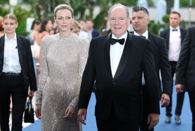 Princess Charlene of Monaco (L) and Prince's Albert II of Monaco arrive for the closing ceremony of the 65th Monte-Carlo Television Festival in Monaco on June 16, 2026. (Photo by Valery HACHE / AFP) / / NO TABLOIDS WEB & PRINT, NO DAILY MAIL, NO DAILY MAIL GROUP, NO VOICI, NO CLOSER
