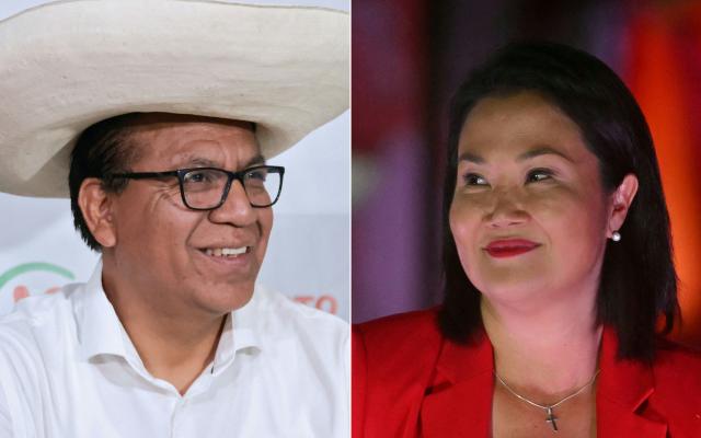 (FILES) (COMBO) This combination of pictures created on June 05, 2026 shows Peruvian presidential candidate for the Juntos por el Peru party, Roberto Sanchez (L), smiling during a press conference at the party's headquarters in Lima on April 25, 2026, and Peru's presidential candidate for the Fuerza Popular party, Keiko Fujimori, smiling during her closing campaign rally in Lima on June 4, 2026. Right-wing candidate Keiko Fujimori remains in the lead in the official vote count for Peru's closely fought presidential run-off and has extended her lead over left-wing candidate Roberto Sanchez, who has alleged irregularities in the electoral process, according to updated results released on June 16, 2026. (Photo by Connie FRANCE and MARTIN BERNETTI / AFP)