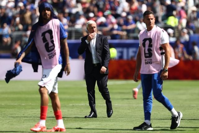 France's head coach Didier Deschamps leaves the pitch at half time during the 2026 World Cup Group I football match between France and Senegal at the New York/New Jersey Stadium in East Rutherford on June 16, 2026.  (Photo by FRANCK FIFE / AFP)