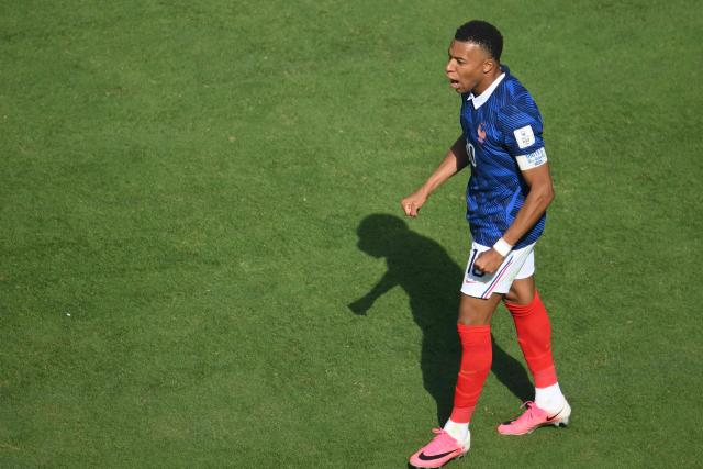 France's forward #10 Kylian Mbappe celebrates scoring his team's first goal during the 2026 World Cup Group I football match between France and Senegal at the New York/New Jersey Stadium in East Rutherford on June 16, 2026. (Photo by Angela WEISS / AFP)