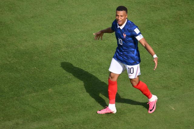 France's forward #10 Kylian Mbappe celebrates scoring his team's first goal during the 2026 World Cup Group I football match between France and Senegal at the New York/New Jersey Stadium in East Rutherford on June 16, 2026. (Photo by Angela WEISS / AFP)