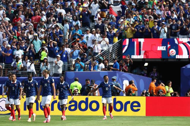 France's forward #10 Kylian Mbappe celebrates after scoring his team's first goal during the 2026 World Cup Group I football match between France and Senegal at the New York/New Jersey Stadium in East Rutherford on June 16, 2026.  (Photo by FRANCK FIFE / AFP)