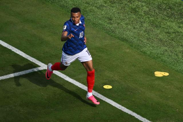 France's forward #10 Kylian Mbappe celebrates scoring his team's first goal during the 2026 World Cup Group I football match between France and Senegal at the New York/New Jersey Stadium in East Rutherford on June 16, 2026. (Photo by Angela WEISS / AFP)