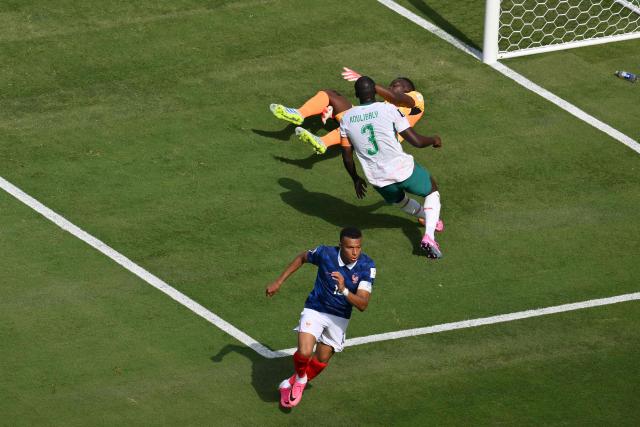 France's forward #10 Kylian Mbappe celebrates scoring his team's first goal during the 2026 World Cup Group I football match between France and Senegal at the New York/New Jersey Stadium in East Rutherford on June 16, 2026. (Photo by Angela WEISS / AFP)