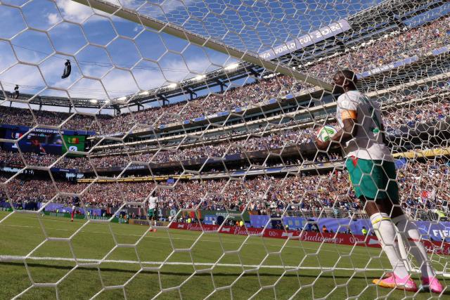 Senegal's defender #03 Kalidou Koulibaly reacts after conceding France's second goal during the 2026 World Cup Group I football match between France and Senegal at the New York/New Jersey Stadium in East Rutherford on June 16, 2026.  (Photo by CHARLY TRIBALLEAU / AFP)