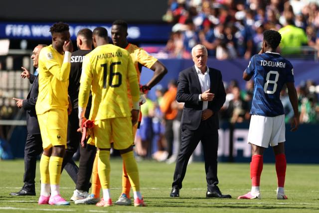 France's head coach Didier Deschamps reacts after winning the 2026 World Cup Group I football match between France and Senegal at the New York/New Jersey Stadium in East Rutherford on June 16, 2026.  (Photo by CHARLY TRIBALLEAU / AFP)