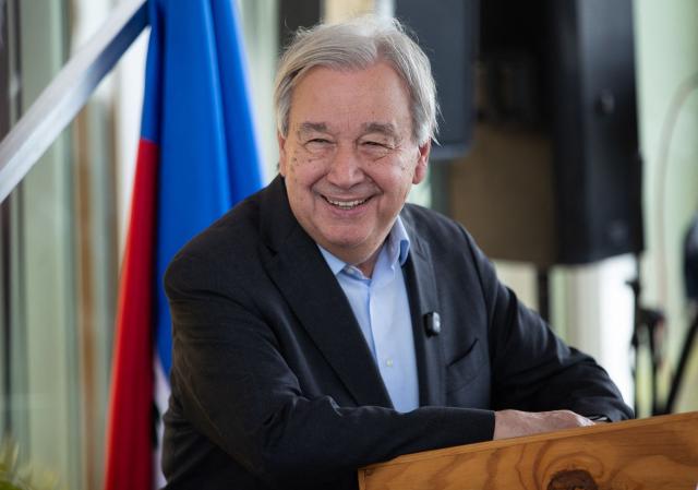 United Nations Secretary-General Antonio Guterres speaks during a press conference in the Petion-Ville commune of Port-au-Prince, Haiti, on June 16, 2026. UN chief Antonio Guterres apologized to Haitians Tuesday for what he said was their abandonment by the international community but noted during a visit to the violence-plagued Caribbean nation that there were "glimmers" of hope. (Photo by Clarens SIFFROY / AFP)
