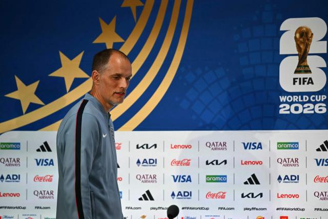 England's German head coach Thomas Tuchel arrives to give an MD-1 press conference at the Dallas Stadium in Arlington on June 16, 2026, on the eve of the 2026 World Cup Group L football match between England and Croatia. (Photo by Paul ELLIS / AFP)