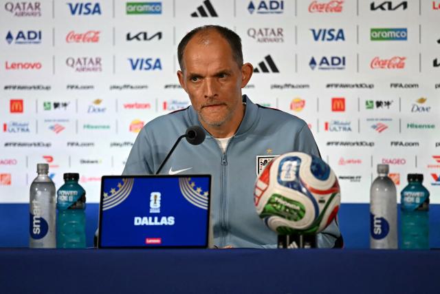 England's German head coach Thomas Tuchel gives an MD-1 press conference at the Dallas Stadium in Arlington on June 16, 2026, on the eve of the 2026 World Cup Group L football match between England and Croatia. (Photo by Paul ELLIS / AFP)