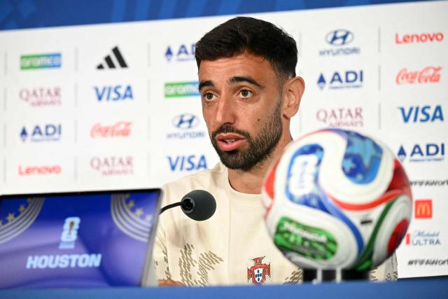 Portugal's midfielder #08 Bruno Fernandes gives an MD-1 press conference at the Houston Stadium in Houston on June 16, 2026, on the eve of the 2026 World Cup Group K football match between Portugal and Congo DR. (Photo by RONALDO SCHEMIDT / AFP)