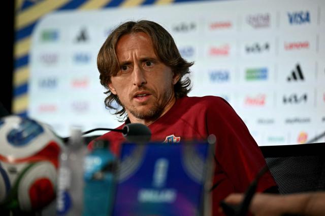 Croatia's midfielder #10 Luka Modric gives a press conference at the Dallas Stadium in Arlington on June 16, 2026, on the eve of the 2026 World Cup Group L football match between England and Croatia. (Photo by Paul ELLIS / AFP)
