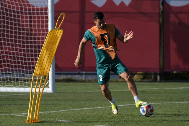 Iran's defender #03 Ehsan Hajsafi takes part in a training session during the 2026 World Cup football tournament at the Centro Xoloitzcuintle in Tijuana, Mexico on June 16, 2026. (Photo by Guillermo Arias / AFP)