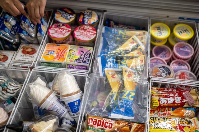 This illustrative picture shows ice cream in a convenience store in Tokyo on June 17, 2026. Summer is coming, a boom time for ice cream makers, but Japanese authorities have raided six major firms on suspicion of colluding to raise prices. (Photo by Philip FONG / AFP)