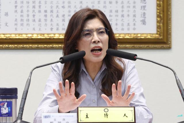 KMT Chairwoman Cheng Li-wun holds a news conference about her trip to the United States, in Taipei on June 17, 2026. (Photo by I-HWA CHENG / AFP)