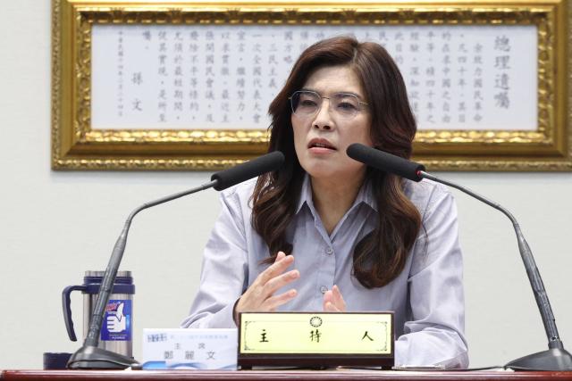 KMT Chairwoman Cheng Li-wun holds a news conference about her trip to the United States, in Taipei on June 17, 2026. (Photo by I-HWA CHENG / AFP)
