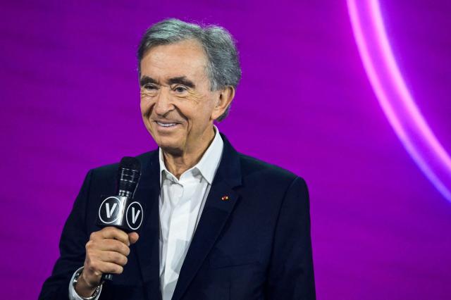 LVMH chairman and CEO Bernard Arnault delivers a speech during the opening ceremony at the VivaTech technology startups and innovation fair at the Paris Expo Porte de Versailles, in Paris on June 17, 2026. (Photo by JULIEN DE ROSA / AFP)