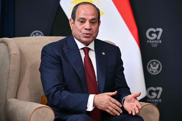 Egypt's President Abdel Fattah El-Sisi attends a bilateral meeting with US President on the sidelines of the G7 summit, in Evian, eastern France, on June 17, 2026. A G7 summit is set to take place June 15 to 17 in the French town of Evian-les-Bains near Switzerland and it will be attended by country leaders as well as the EU's foreign policy chief and ministers from Brazil, Canada, the United Arab Emirates and Turkey. (Photo by Mandel NGAN / AFP)