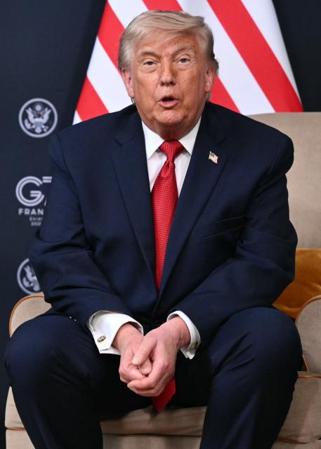 US President Donald Trump speaks during a bilateral meeting with Egypt's President on the sidelines of the G7 summit, in Evian, eastern France, on June 17, 2026. A G7 summit is set to take place June 15 to 17 in the French town of Evian-les-Bains near Switzerland and it will be attended by country leaders as well as the EU's foreign policy chief and ministers from Brazil, Canada, the United Arab Emirates and Turkey. (Photo by Mandel NGAN / AFP)