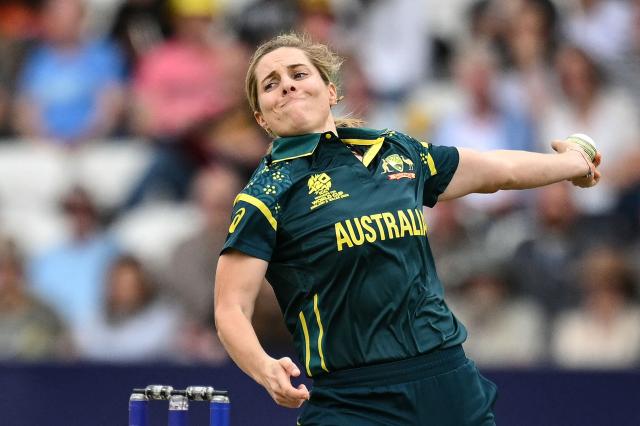 Australia's captain Sophie Molineux bowls during the ICC Women's T20 cricket world cup 2026 game between Australia and Bangladesh, at Headingley in Leeds, northern England on June 17, 2026. (Photo by Oli SCARFF / AFP)