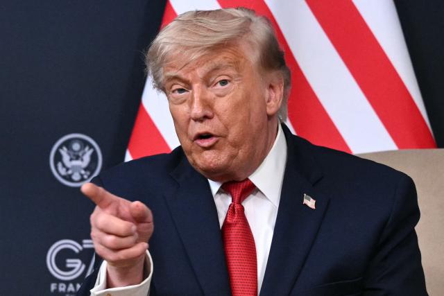US President Donald Trump speaks during a bilateral meeting with Egypt's President on the sidelines of the G7 summit, in Evian, eastern France, on June 17, 2026. A G7 summit is set to take place June 15 to 17 in the French town of Evian-les-Bains near Switzerland and it will be attended by country leaders as well as the EU's foreign policy chief and ministers from Brazil, Canada, the United Arab Emirates and Turkey. (Photo by Mandel NGAN / AFP)