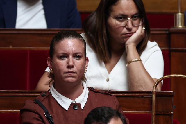 President of La France Insoumise - Nouveau Front Populaire parliamentary group Mathilde Panot reacts during a session of questions to the government at The National Assembly, France's lower house of parliament in Paris on June 17, 2026. (Photo by Guillaume BAPTISTE / AFP)