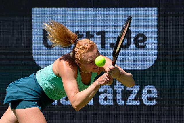 Czech Republic's Katerina Siniakova returns the ball to USA's Jessica Pegula during the women's singles round of 16 match at the WTA 500 Berlin Tennis Open tournament in Berlin on June 17, 2026. (Photo by John MACDOUGALL / AFP)