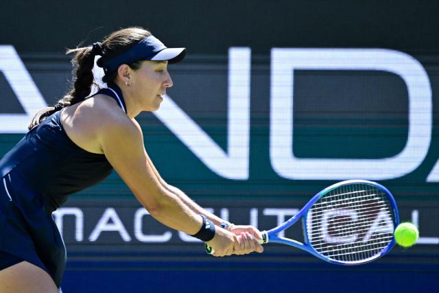 USA's Jessica Pegula returns the ball to Czech Republic's Katerina Siniakova during the women's singles round of 16 match at the WTA 500 Berlin Tennis Open tournament in Berlin on June 17, 2026. (Photo by John MACDOUGALL / AFP)