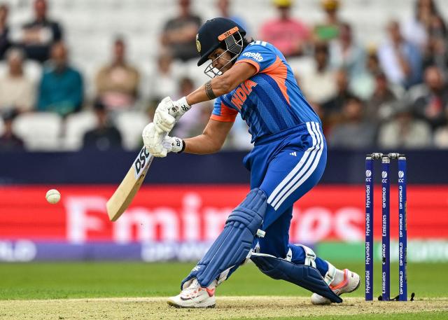India's Shafali Verma plays a shot during the ICC Women's T20 cricket world cup 2026 game between India and The Netherlands, at Headingley in Leeds, northern England on June 17, 2026. (Photo by Oli SCARFF / AFP)