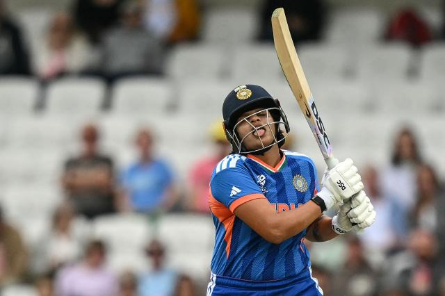 India's Shafali Verma reacts after striking the ball during the ICC Women's T20 cricket world cup 2026 game between India and The Netherlands, at Headingley in Leeds, northern England on June 17, 2026. (Photo by Oli SCARFF / AFP)