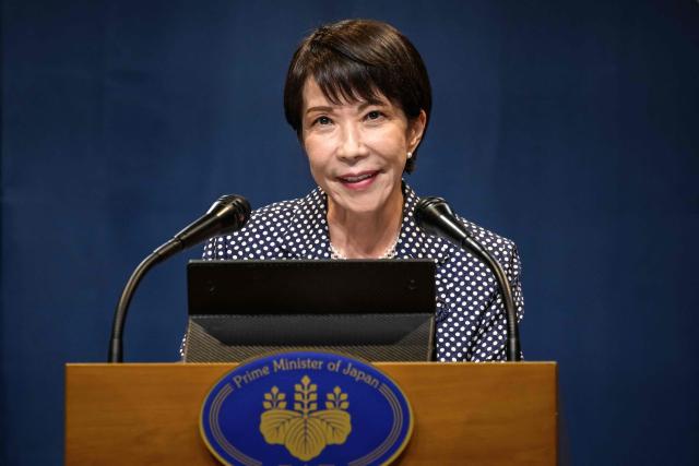 Japan's Prime Minister Sanae Takaichi speaks during a press conference of the G7 summit, in Evian, eastern France, on June 17, 2026. A G7 summit is set to take place June 15 to 17 in the French town of Evian-les-Bains near Switzerland and it will be attended by country leaders as well as the EU's foreign policy chief and ministers from Brazil, Canada, the United Arab Emirates and Turkey. (Photo by Fabrice COFFRINI / AFP)