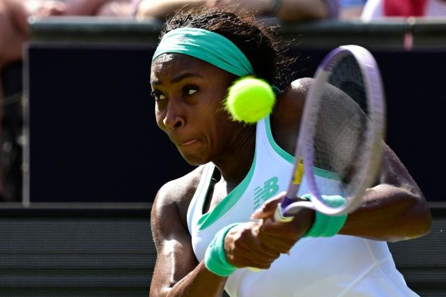 USA's Coco Gauff returns the ball to Spain's Paula Badosa during the women's singles round of 16 match at the WTA500 Berlin Tennis Open tournament in Berlin on June 17, 2026. (Photo by John MACDOUGALL / AFP)