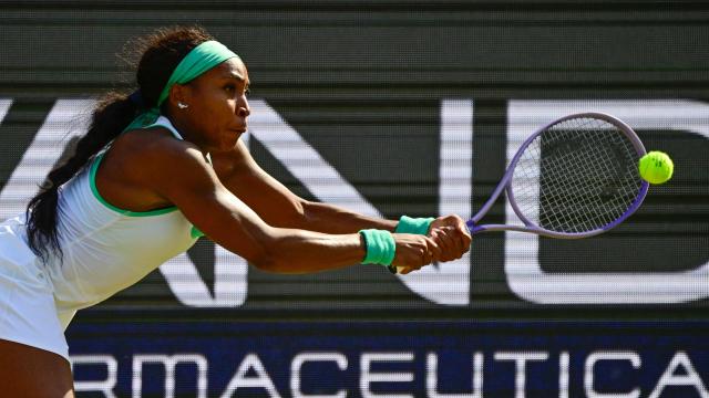 USA's Coco Gauff returns the ball to Spain's Paula Badosa during the women's singles round of 16 tennis match at the WTA 500 Berlin Tennis Open tournament in Berlin on June 17, 2026. (Photo by John MACDOUGALL / AFP)