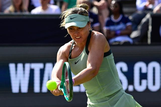 Spain's Paula Badosa returns the ball to USA's Coco Gauff during the women's singles round of 16 tennis match at the WTA 500 Berlin Tennis Open tournament in Berlin on June 17, 2026. (Photo by John MACDOUGALL / AFP)